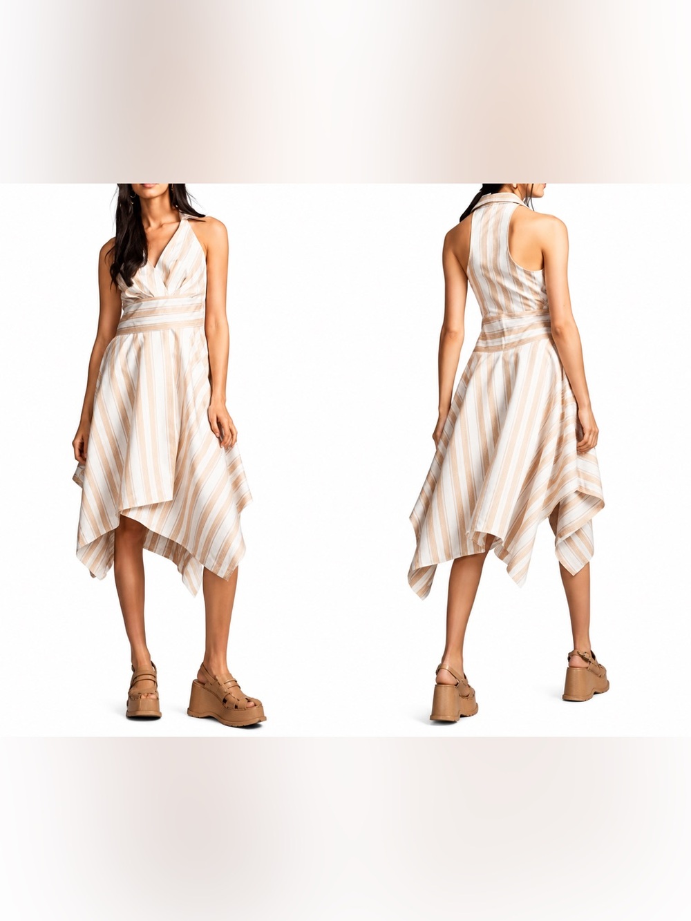 Anthropologie Maeve Asymmetrical  Wrap Shirt Dress Neutral Striped Collar SZ 6P